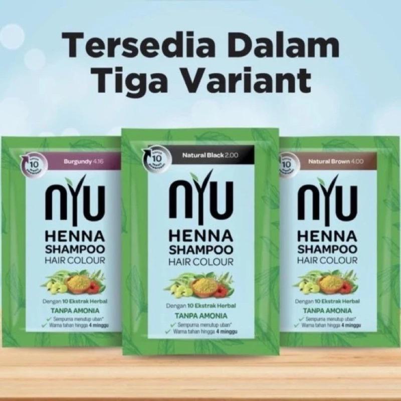 NYU Hair Colour Shampoo - Cat Rambut Sampo NYU - Shampoo Henna Hair Colour Black Brown - Bebas Ammon