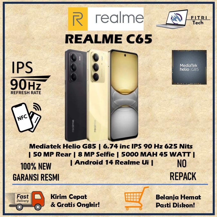 REALME C65 | MEDIATEK HELIO G85 | RAM 8 GB | 256 GB ROM | 6.74 INC IPS 90 Hz | 50 MP REAR | 8 MP SEL