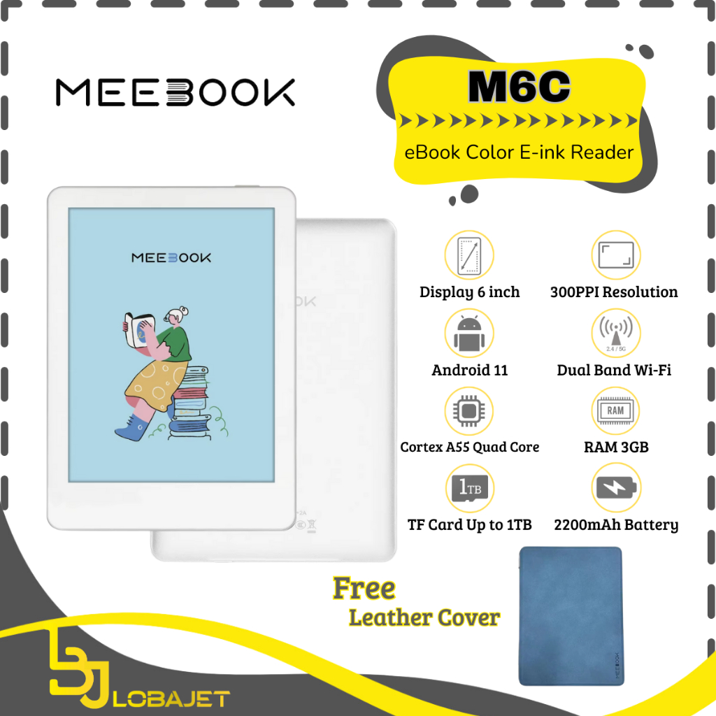 Meebook M6 E-Reader 6" E-Ink Carta 300 PPI, Dual-color Frontlight, Android 11, 3GB RAM, 32GB Storage