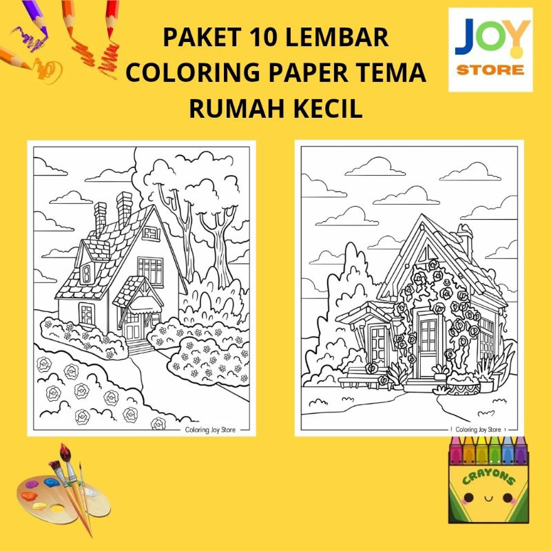 

PAKET 10 Lembar Kertas Gambar Mewarnai Tema Rumah Kecil yang Lucu Ukuran A4 150 gsm - Coloring Paper 019