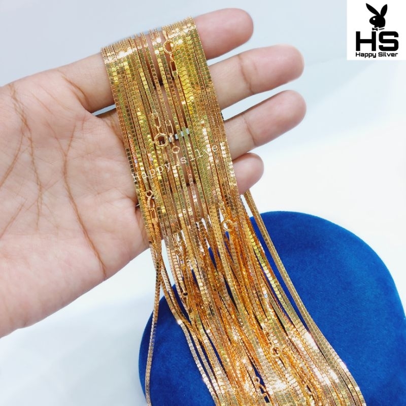 Kalung Perak Pria Wanita Silver Asli 925 Lapis Emas Putih Milano Kaca - Perhiasan Perak Pria Wanita