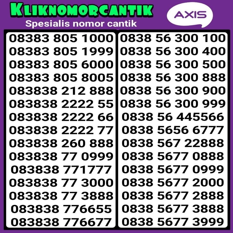 nomor cantik Axis 4G&5G kartu perdana Axis A8