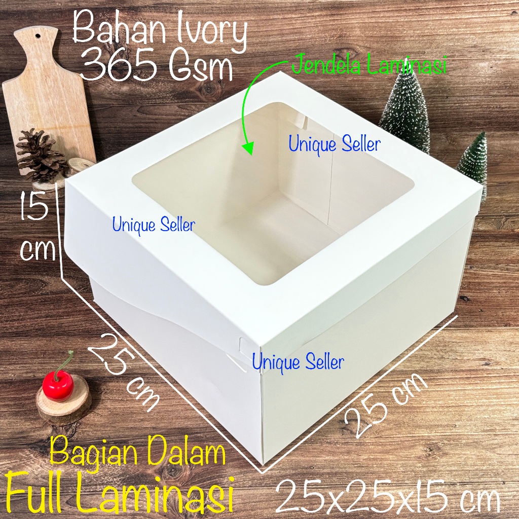 

Dus Ivory Putih 25x25x15 cm Full Laminasi Dus Box Kotak Kue Tart Sifon Bolu Puding Roti Hampers