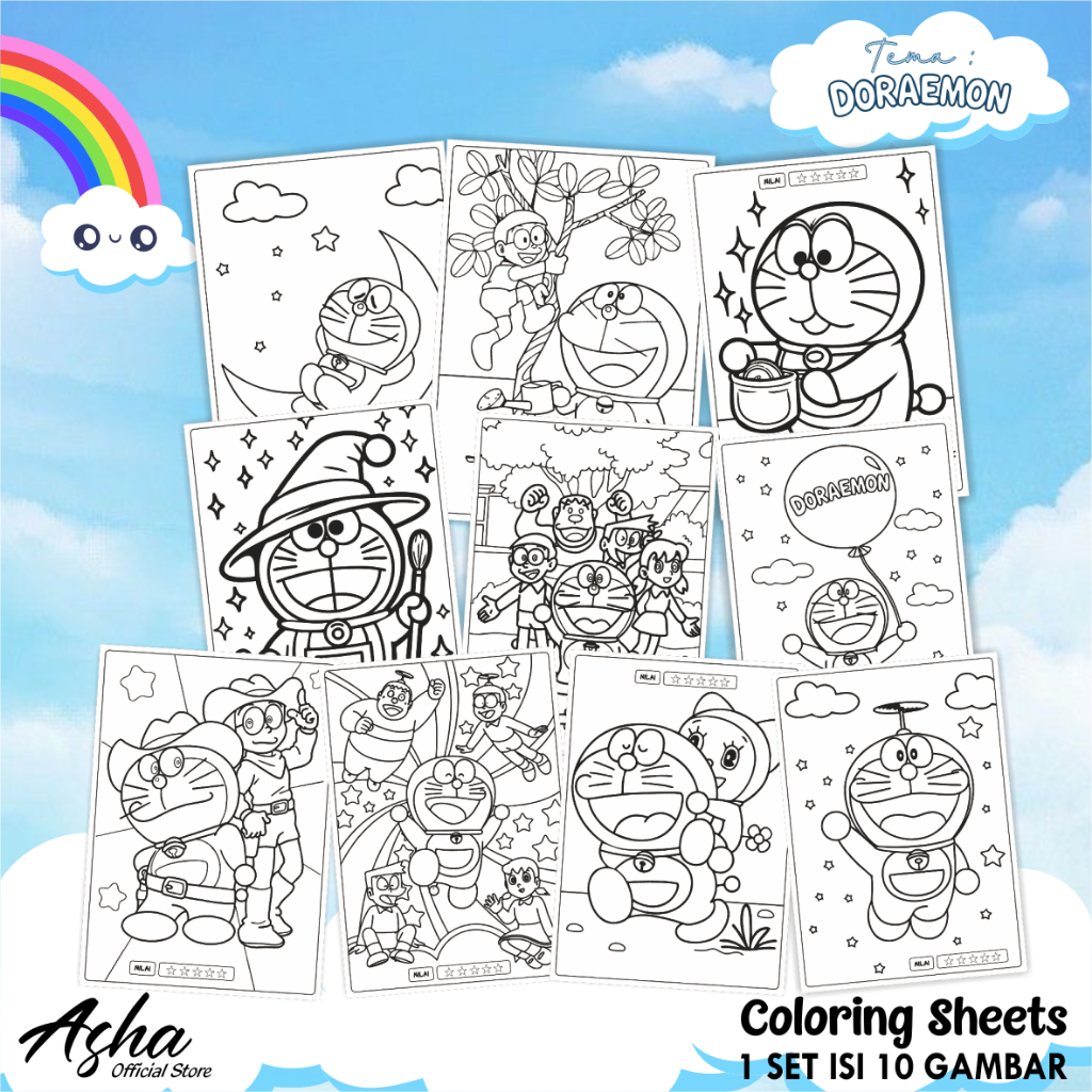 

KERTAS GAMBAR UNTUK ANAK - LEMBAR MEWARNAI ANAK 1 SET ISI 10 LEMBAR GAMBAR DORAEMON UKURAN A5