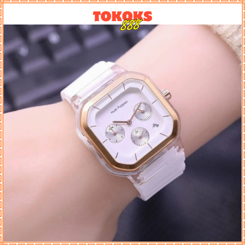 KS Jam Tangan Wanita Pria Hush Puppies 2811 9311 Rubber Segi Crono Detik Tanggal Aktif HP001