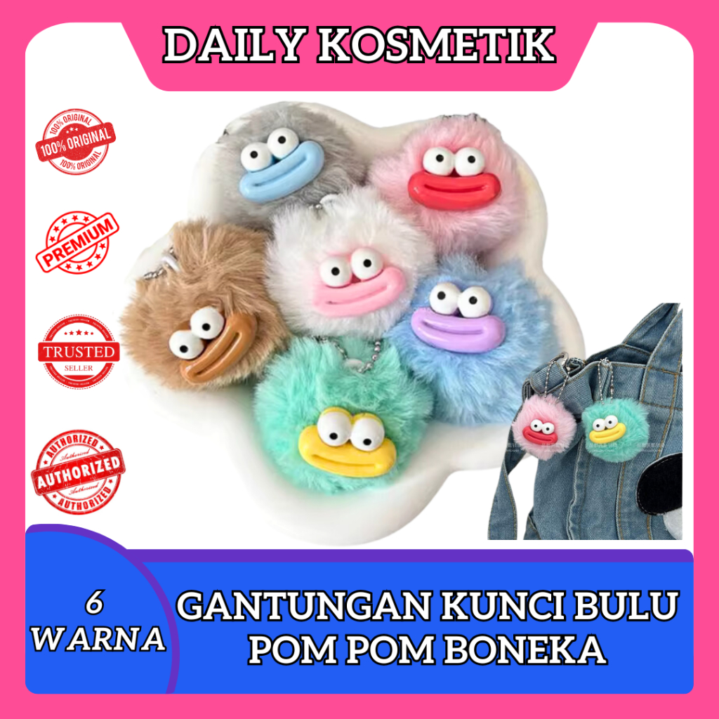 Gantungan Tas Boneka Bulu Lucu - Gantungan Tas Pom Pom Bulu Gantungan Kunci motor Aesthetic Korea