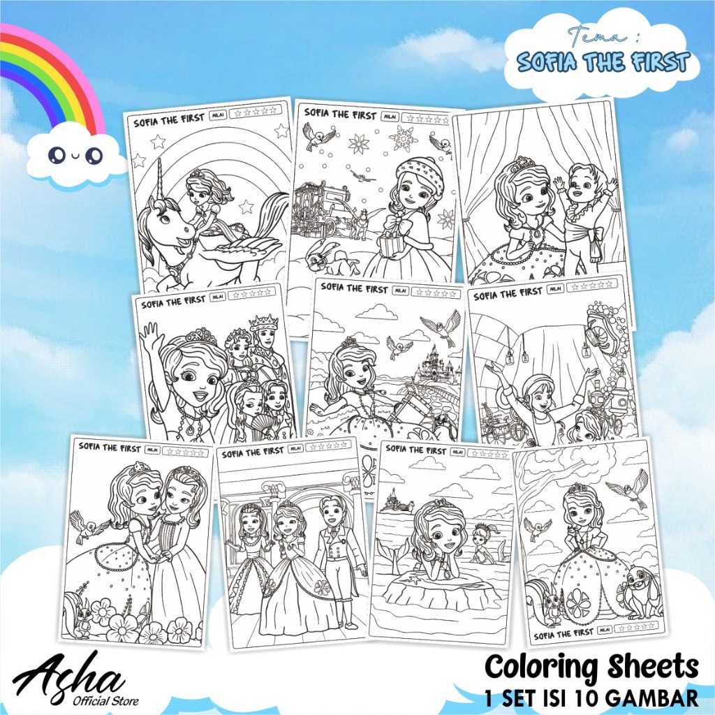 

KERTAS GAMBAR UNTUK ANAK - LEMBAR MEWARNAI ANAK 1 SET ISI 10 LEMBAR GAMBAR SOFIA THE FIRST UKURAN A5