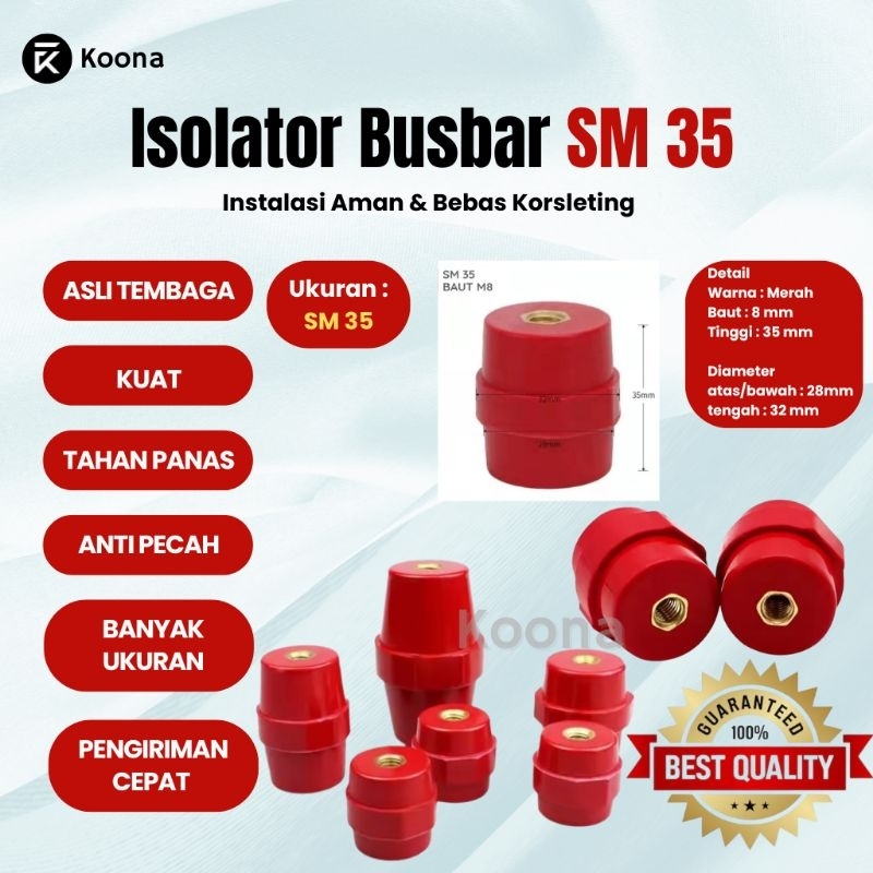 Isolator Busbas SM 35 Merah/Dudukan Busbar/Penyangga Busbar/Isolator Panel Listrik