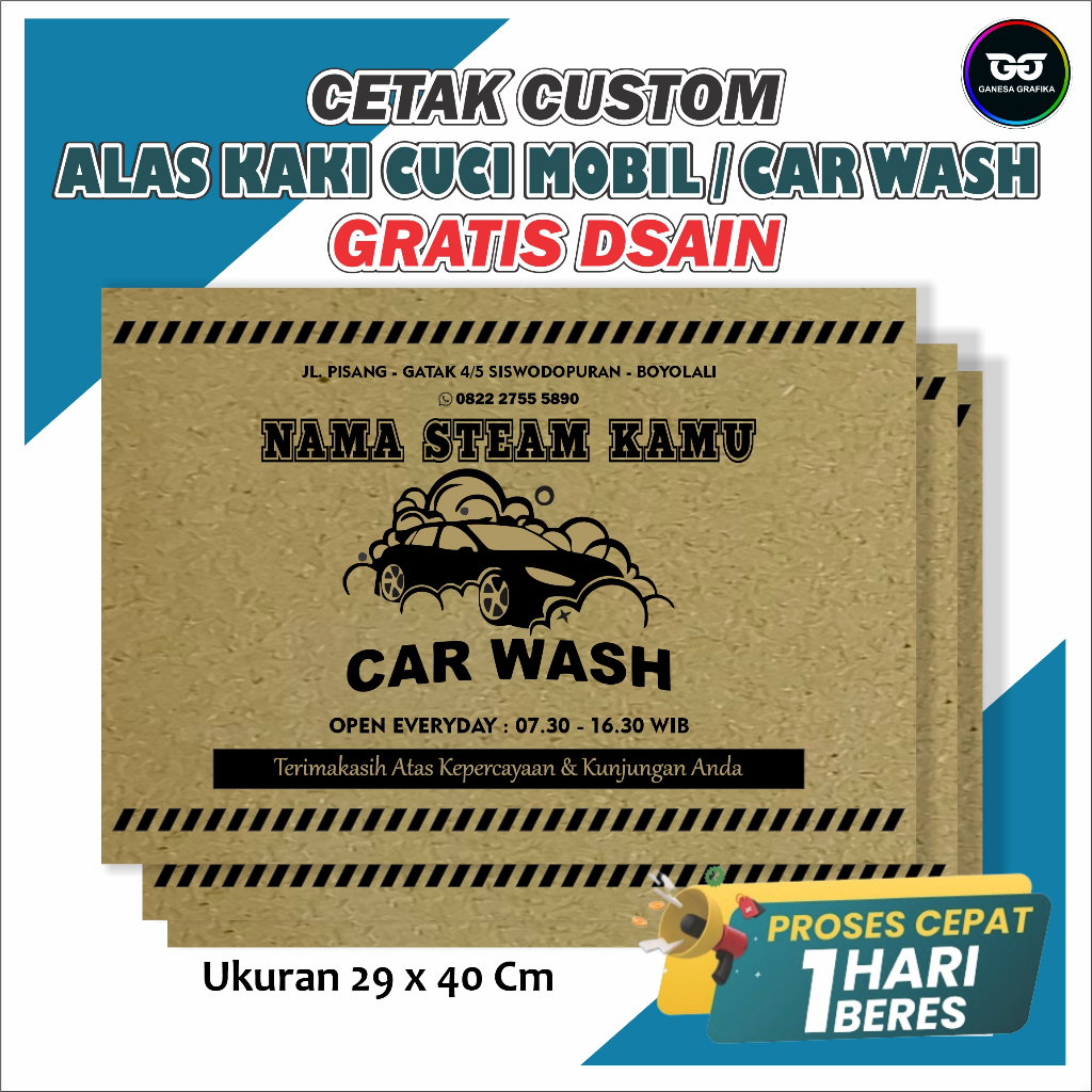 kertas alas kaki cuci mobil custom nama sendiri ukuran 29 x 42 cm alas kaki carwash Alas kaki mobil