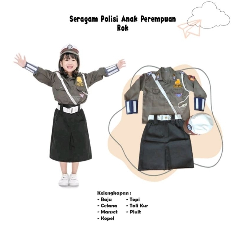 Baju Seragam Polisi anak Perempuan rok dan celana/kostum karnaval/pocil/polisi cilik