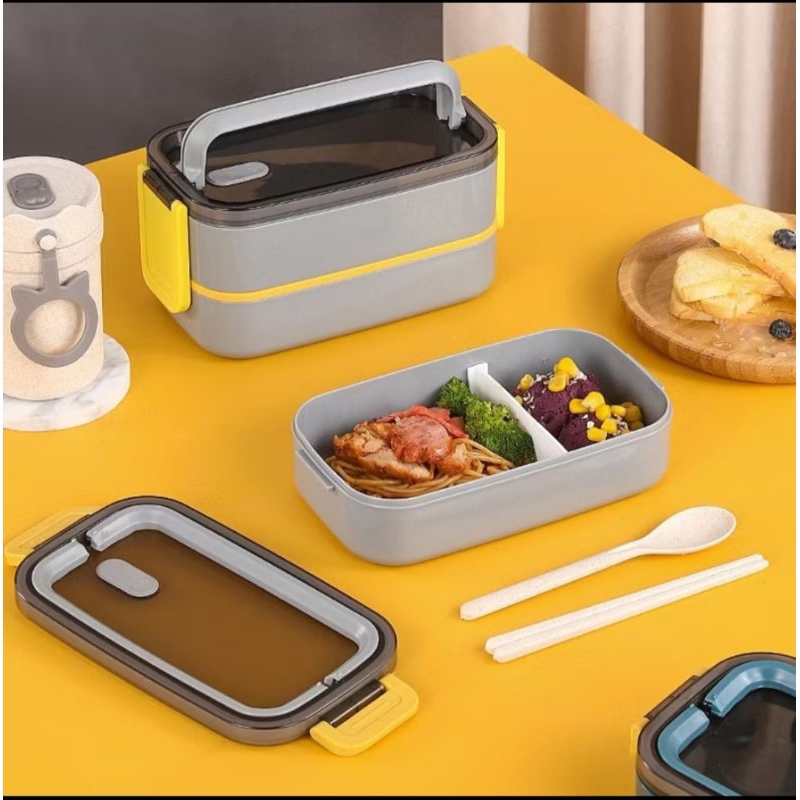 Lunch box kotak makan susun 2 Ecentio GREY 1.4L