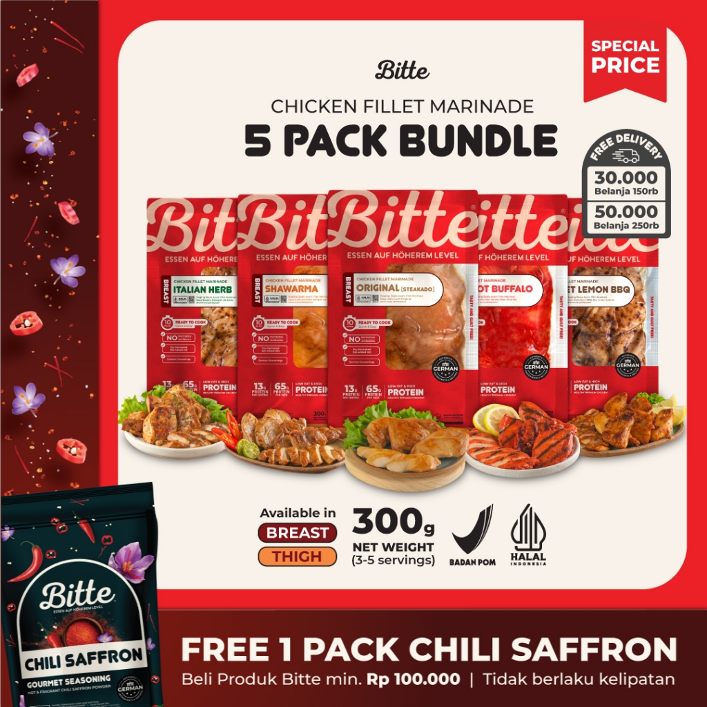 

Bitte Food 5 PACK BUNDLE Chicken Fillet Marinade / Ayam Filet Marinasi 300g
