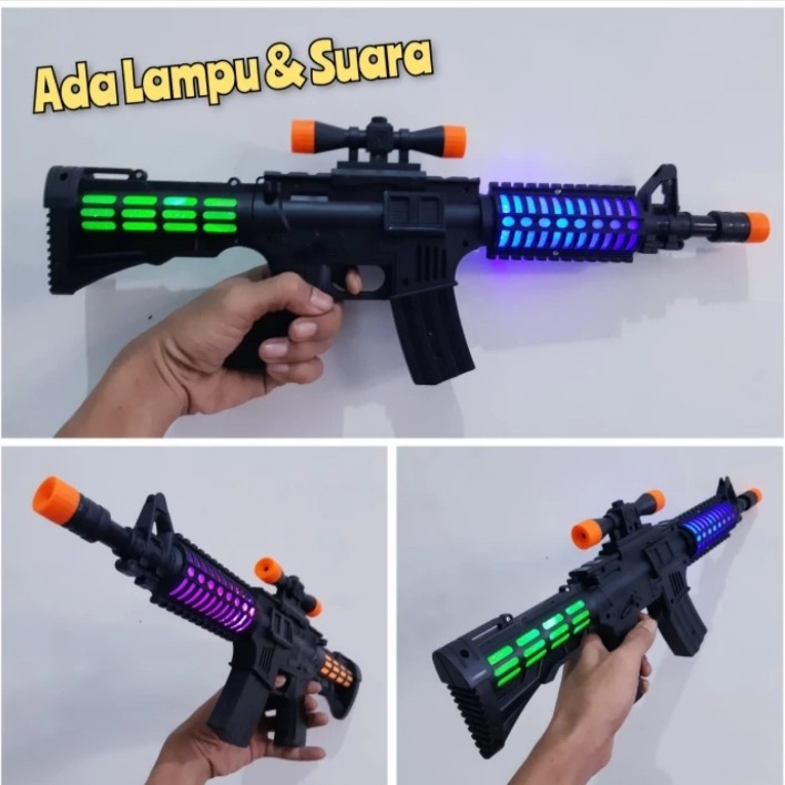 Mainan Tembakan M16 Lampu Dan Suara Senapan AK47 Anak Laki Cowok