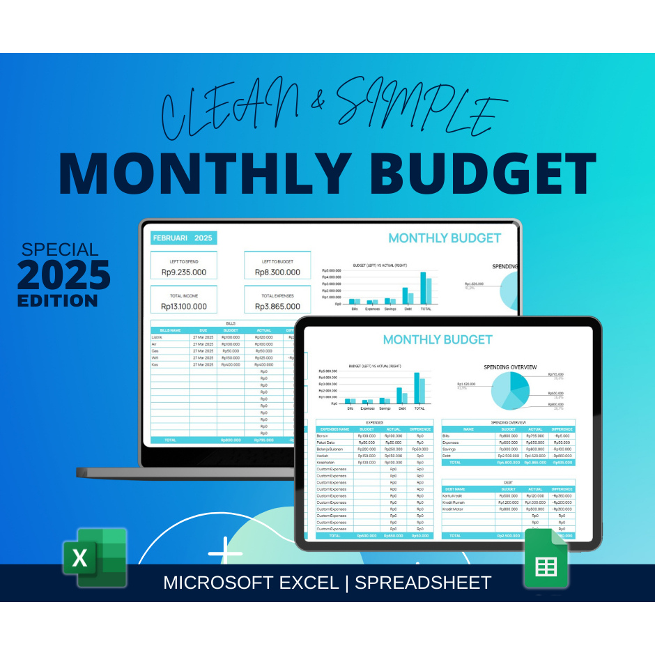 Monthly Budget Spreadsheet | Excel Budget Template Excel | Budget Planner | Paycheck Budget | Expens