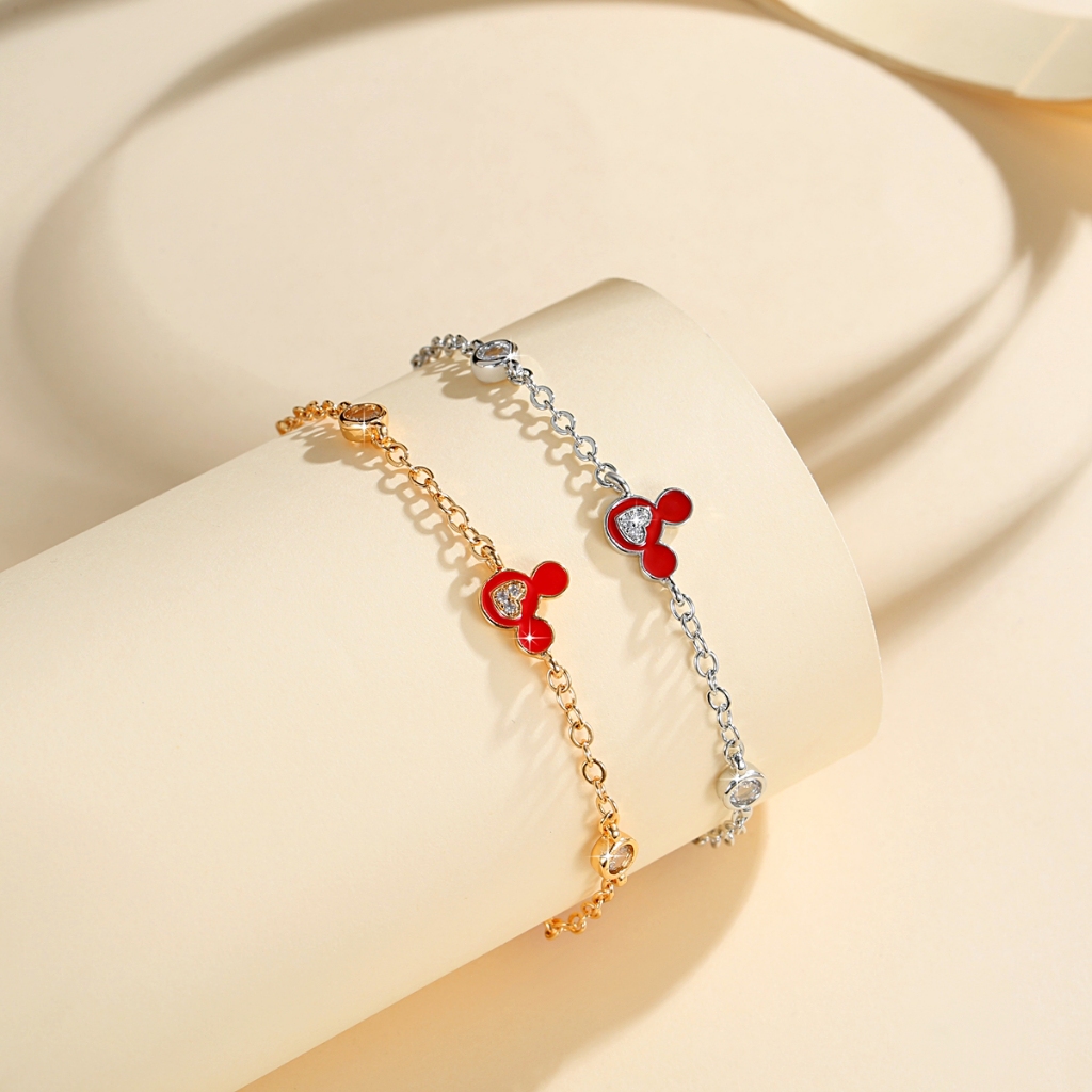 Lanme Jewelry Gelang Rantai Kristal Mickey Mouse Wanita Dewasa Anti Luntur Aksesoris Fashion Baja Ta