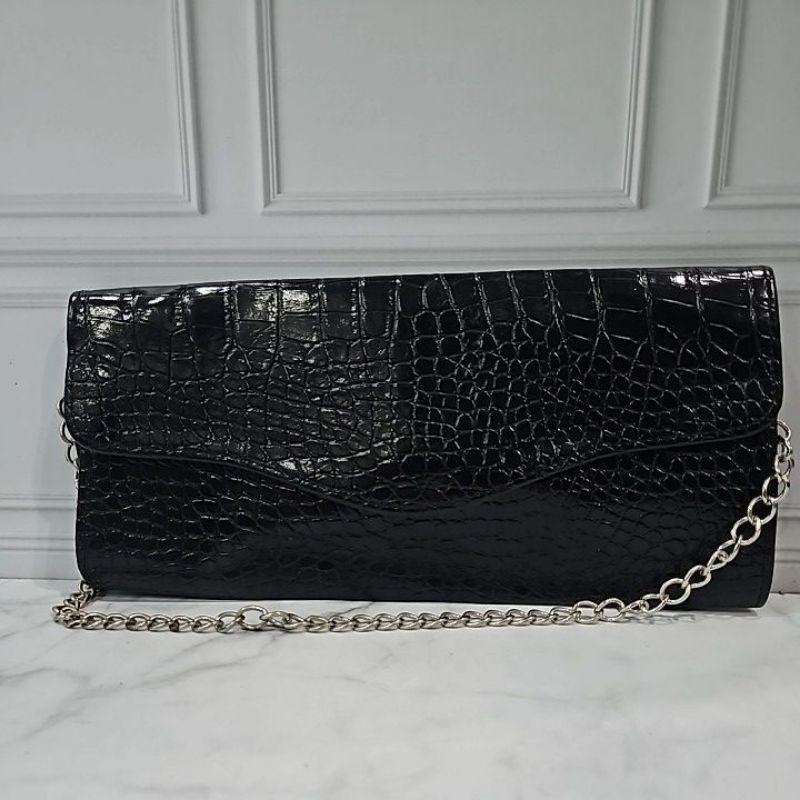 Preloved Tas Pesta Croco Hitam Line by Lynn