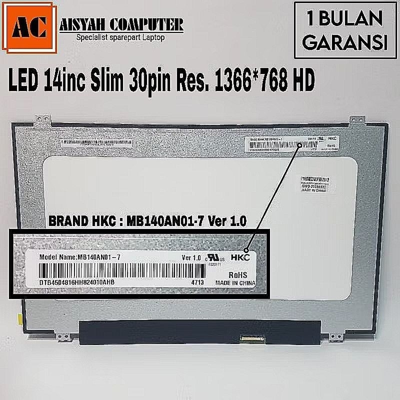 14.0 1366x768 LED Screen For B140XTN02.D B140XTN02.4 B140XTN02.9 - New (BERGARANSI)
