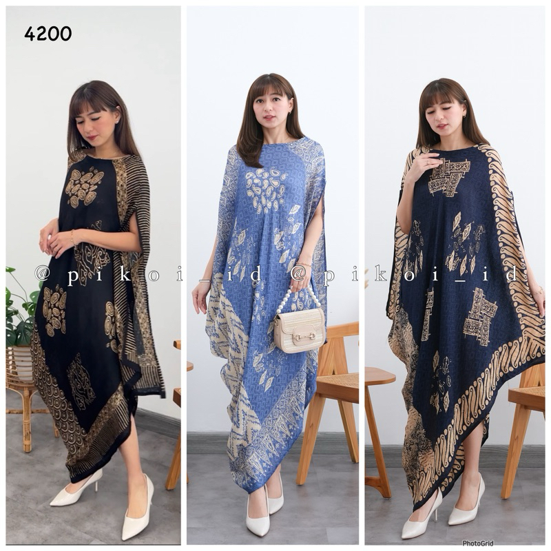Kaftan Batik Dress Satin Dobby Putih Biru Ramadhan Lebaran / Kaftan Kondangan Couple Korea / 2793