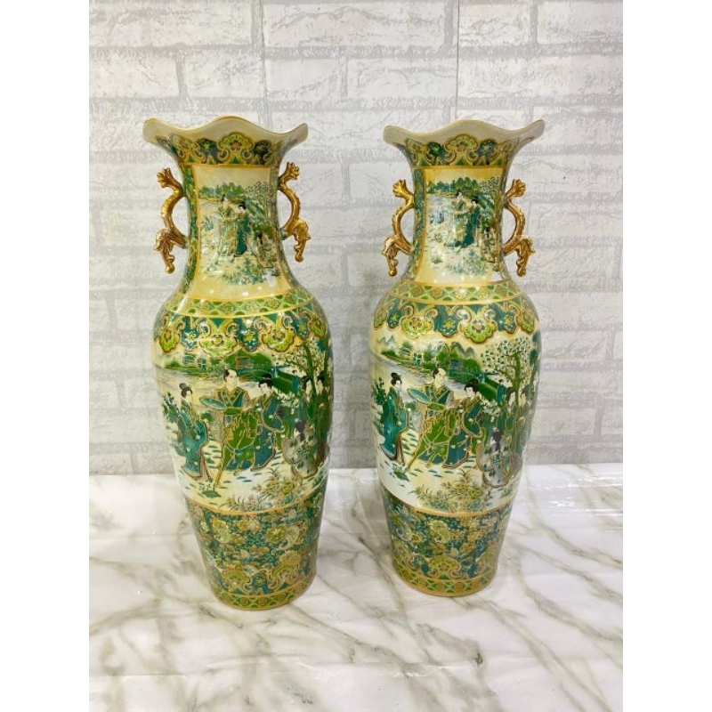 1 pcs Guci Tinggi 60 cm kuping bahan keramik motif mewah/ guci tempat payung