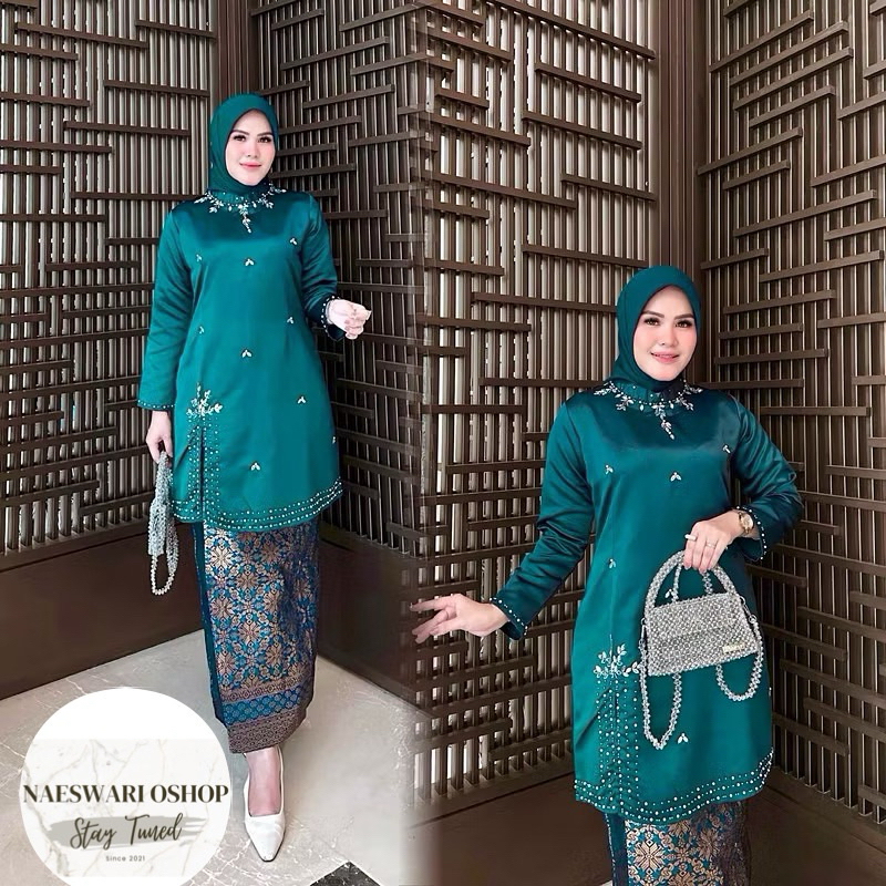 QAMARA New Kebaya Tunik Belah Samping Payet Rok Songket Kekinia //Kebaya Seragaman 2025