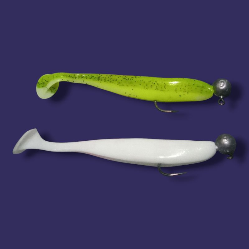 Umpan Memancing SOFT LURE SILIKON 5.5 cm, 7 cm dan 9 cm + Kail Jig Head, Mudah dipasang, Warna Menar