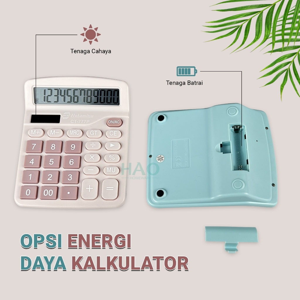 

Kalkulator Digital 12 Digit Dual Energi Baterai & Energi Surya / Kalkulator Warna Lucu CT-777B/P
