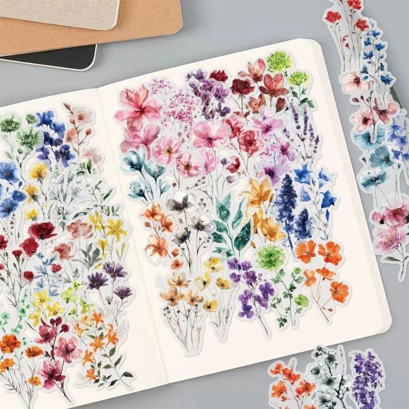 

50 Lembar Stiker Transparan PET Bunga, Casing Ponsel, Koper, Stiker Dekoratif iPad Komputer Anti Air