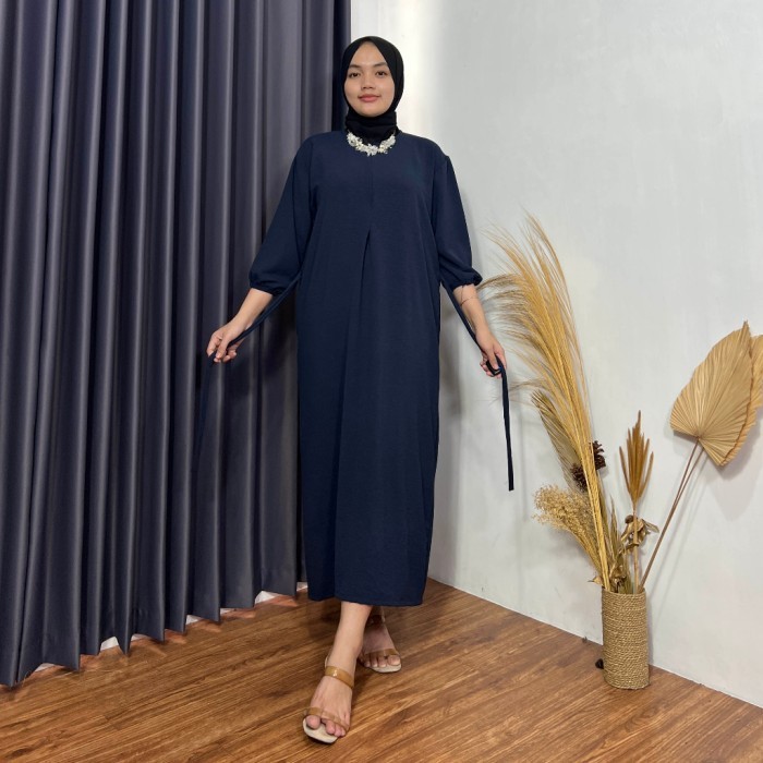 POM Dress Busui Crinkle Polos Wanita Fathia Asi Bayi Premium Gamis Daster Manset Menyusui Renda Midi