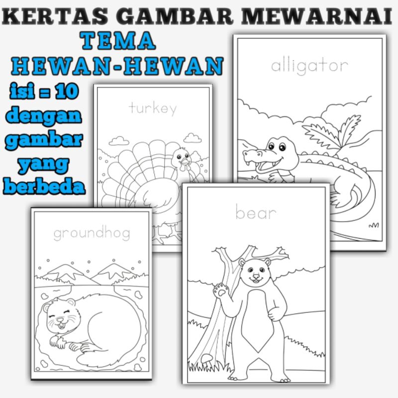 

Kertas Gambar Mewarnai Anak Tema Hewan-Hewan isi 10 Lembar / Ukuran Kertas A5 80gram