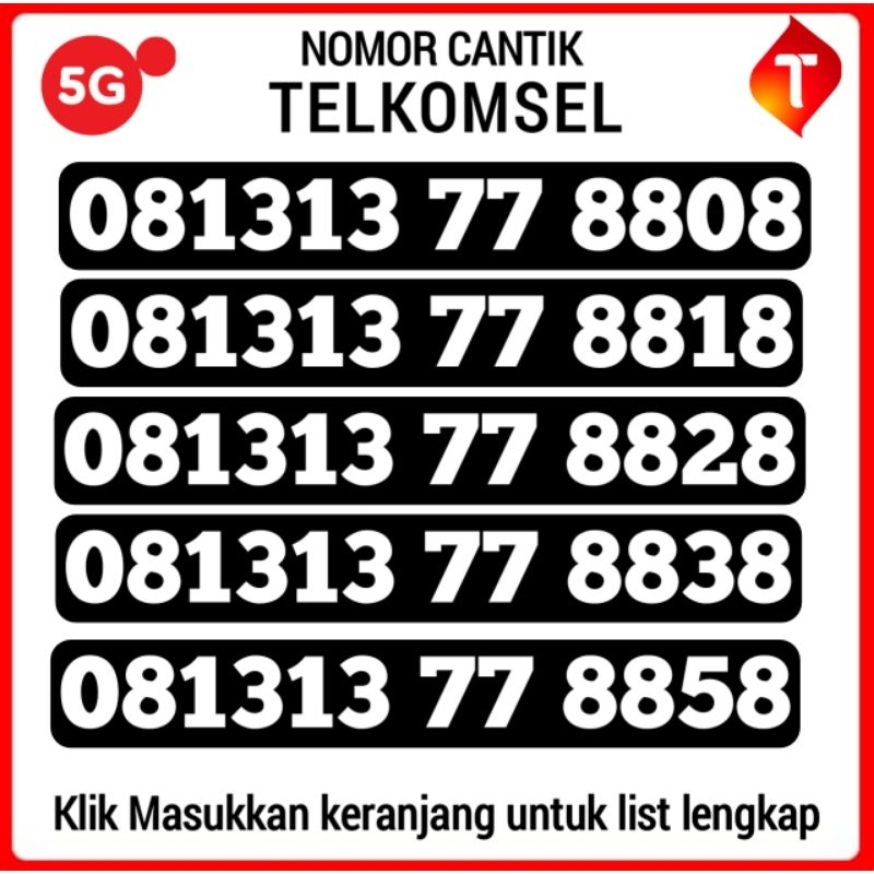 Kartu Perdana Nomor Cantik Telkomsel 1313 7788 Rapi Support 5G