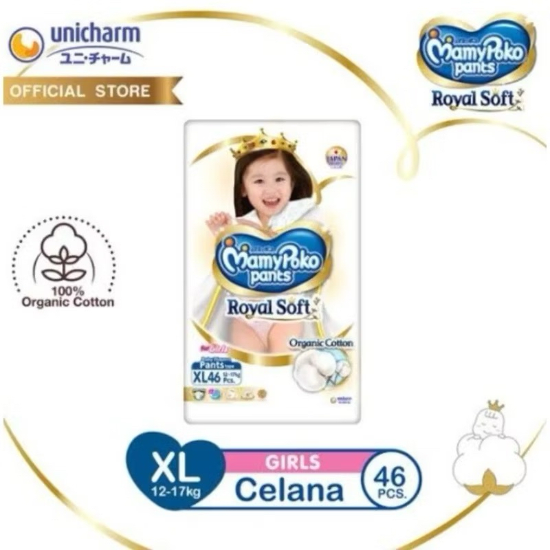 MamyPoko Pants Royal Soft Organic Cotton - XL 46 - Girls - Popok Celana pampers mamypoko xl girl pan