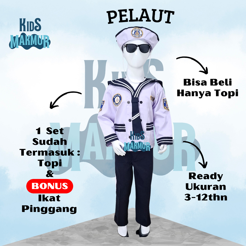 KIDS-MAKMUR Baju pelaut anak laki-laki - kostum pelaut anak - baju seragam pelaut anak tk laki laki