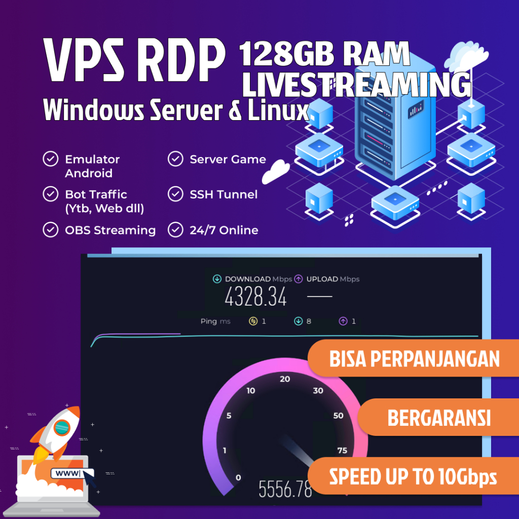 RDP / VPS Windows BAREMETAL DEDICATED SERVER Live Streaming Unlimited Bandwith / Kejar Tayang/Bot/OB
