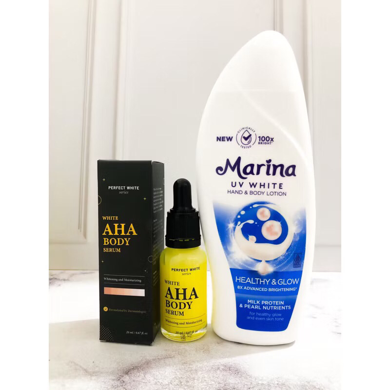 [PAKET COMBO] MARINA 185ml + perfect White 20ml Marina hand & body lotion uv white PERFECT WHITE AHA