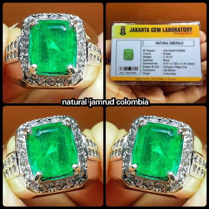 jamrud colombia ijo botol super + ring perak asli
