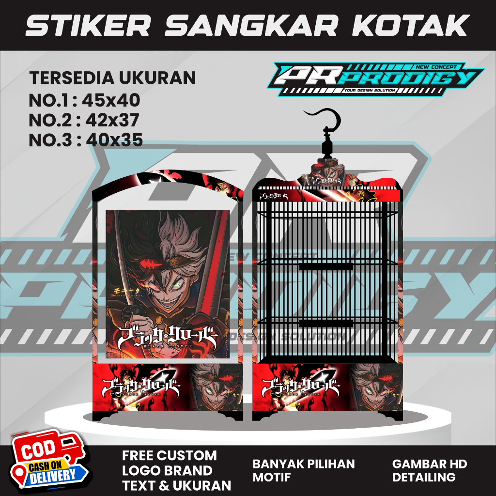 Stiker Decal  Sangkar Burung / Sangkar Koper / Sangkar Kosan BLACK CLOVER