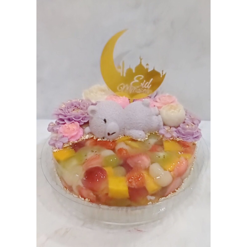 

pudding buah dan susu topping pudding beruang dan bunga adoametwr 20cm | Pudding hias | Pudding ulang tahun | Hampers Pudding