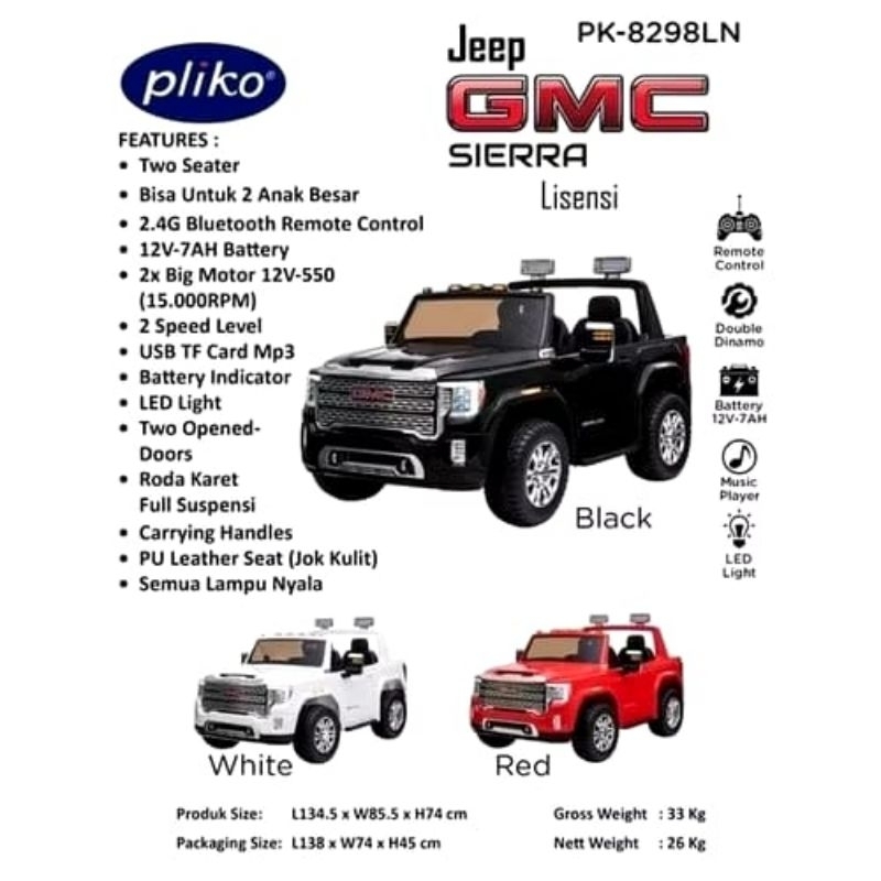 PROMO Mainan anak Mobil aki JEEP GMC KING . PK8298LN PK-8298LN PK.8298LN FREE KARPET PREMIUM  (ADA T