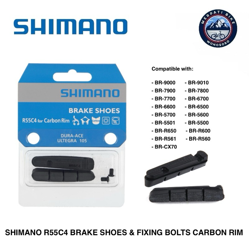 Shimano R55C4 Brake Shoes & Fixing Bolts Carbon Rim Kampas Karet Rem Sepeda Road Bike Ultegra Dura A