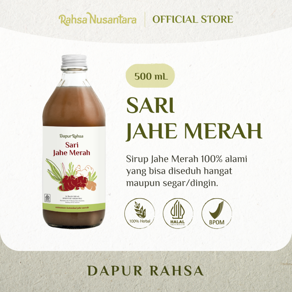 

Sari Jahe Merah 500mL | BPOM by Rahsa Nusantara - Jamu Sirup Herbal Tradisional
