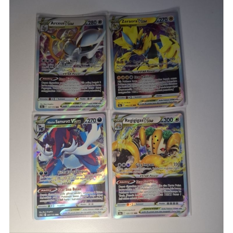 Pokemon Indonesia, pokemon card Arceus Vstar RRR 127/172, Zeraora Vstar RRR 042/172, Hisuian Samurot