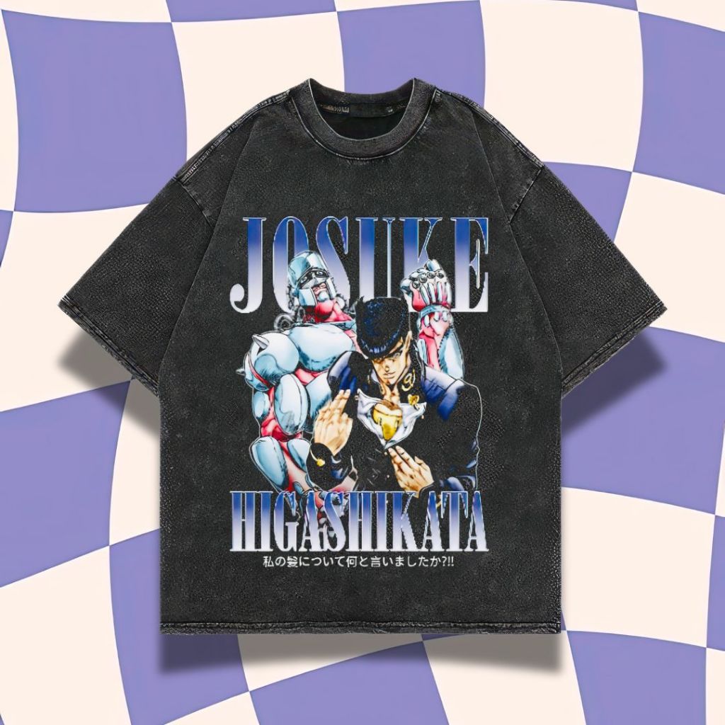 Purple Haze "Josuke Higashikata" Oversized T-Shirt | Stone Wash | Kaos Josuke Higashikata | Anime | 