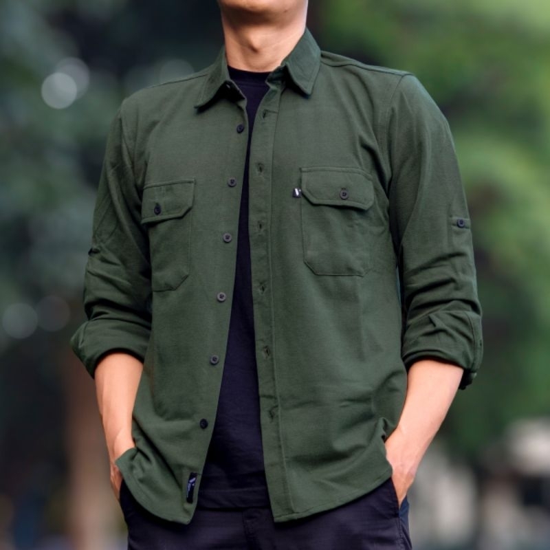 Kemeja Polos Hijau Army Basic Vuxor Adventure Series - Bronze Green