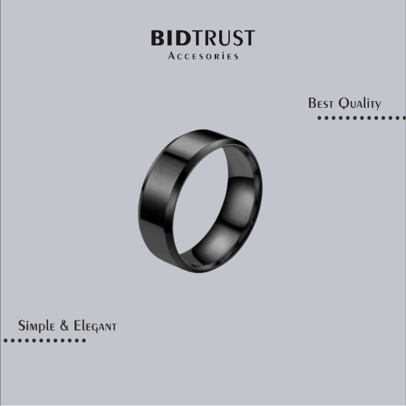 CINCIN TITANIUM HITAM POLOS STAINLESS • Grade Premium Asli Original Pria Wanita Cowok Cewek Unisex M