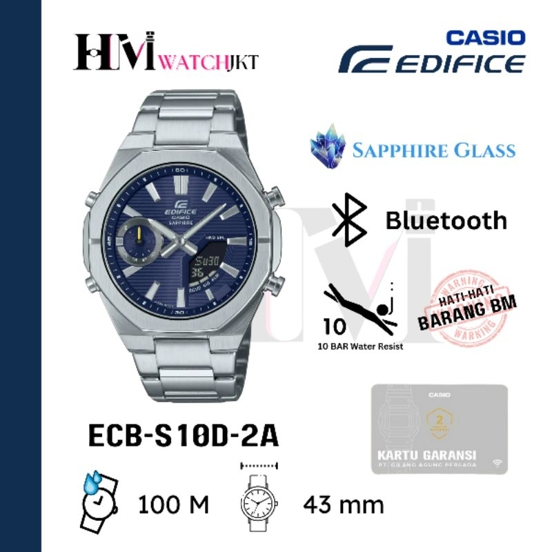 CASIO EDIFICE ECB-S10D-2ADF Jam Tangan Pria Original Analog Digital Sapphire Bluetooth Antiair ECB-S