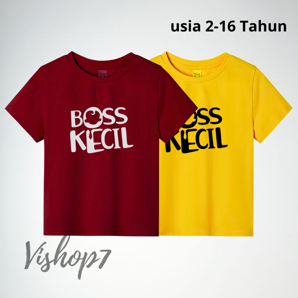 Kaos Anak Logo BossKecil Usia 2-16 Tahun Unisex Laki-Laki Perempuan Pakaian Anak Oblong Anak