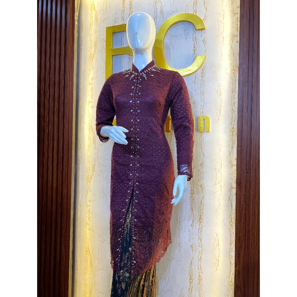 Baju kebaya panjang moderen kerah sanghai tunik mewah kebayak payet busui ukuran m l xl xxl