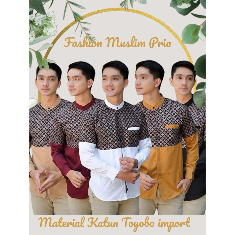 Baju Koko polos kombinasi batik pria dewasa lengan panjang/kurta cowok lengan panjang model kekinian