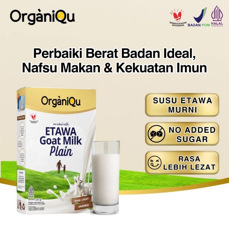 

ORGANIQU ETAWA GOAT MILK PLAIN 200 gram TANPA TAMBAHAN GULA - SUSU KAMBING ETAWA