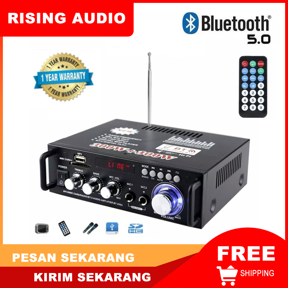 Rising Audio Amplifier BT-298A Bluetooth EQ Audio Amplifier Karaoke Home Theater FM Radio 600W KERND